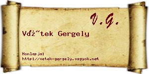 Vétek Gergely névjegykártya